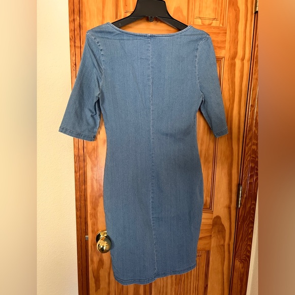 Iris Blue Denim 3/4 Sleeves Stretch Dress Size Medium - Picture 4 of 6